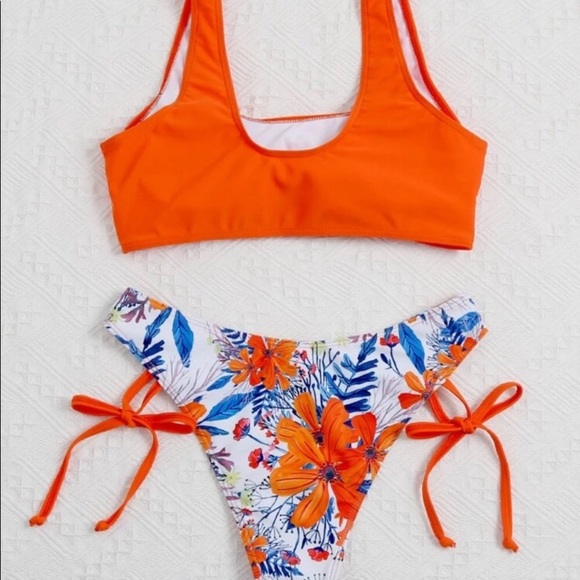 Orange Floral Tue Detail Bikini - Picture 2 of 5